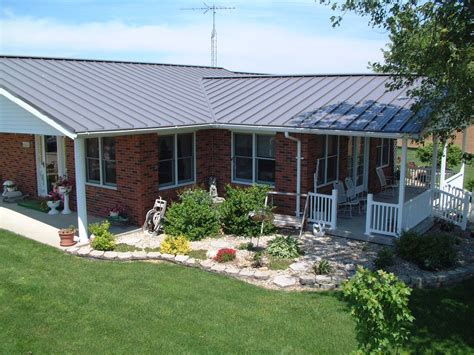 red brick ranch house with metal roof|roof colors for brick house.